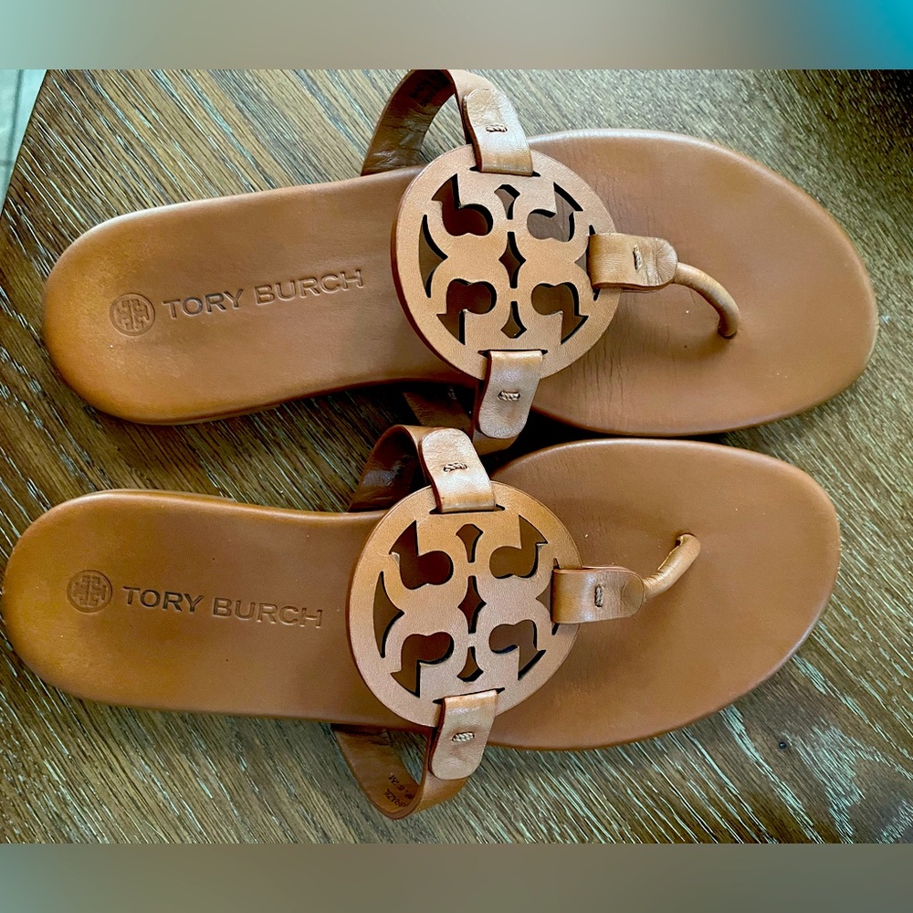 Tory Burch Miller Sandals size 8.5 Camel Brown